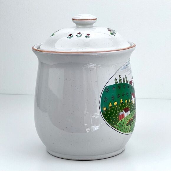 Newcor Stoneware Country Village Cookie Jar Canister - Picture 4 of 11